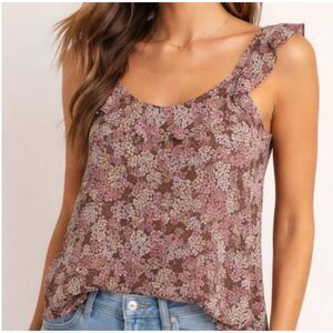Halogen Sleeveless Chiffon Floral Top Brown Pink XL Womens